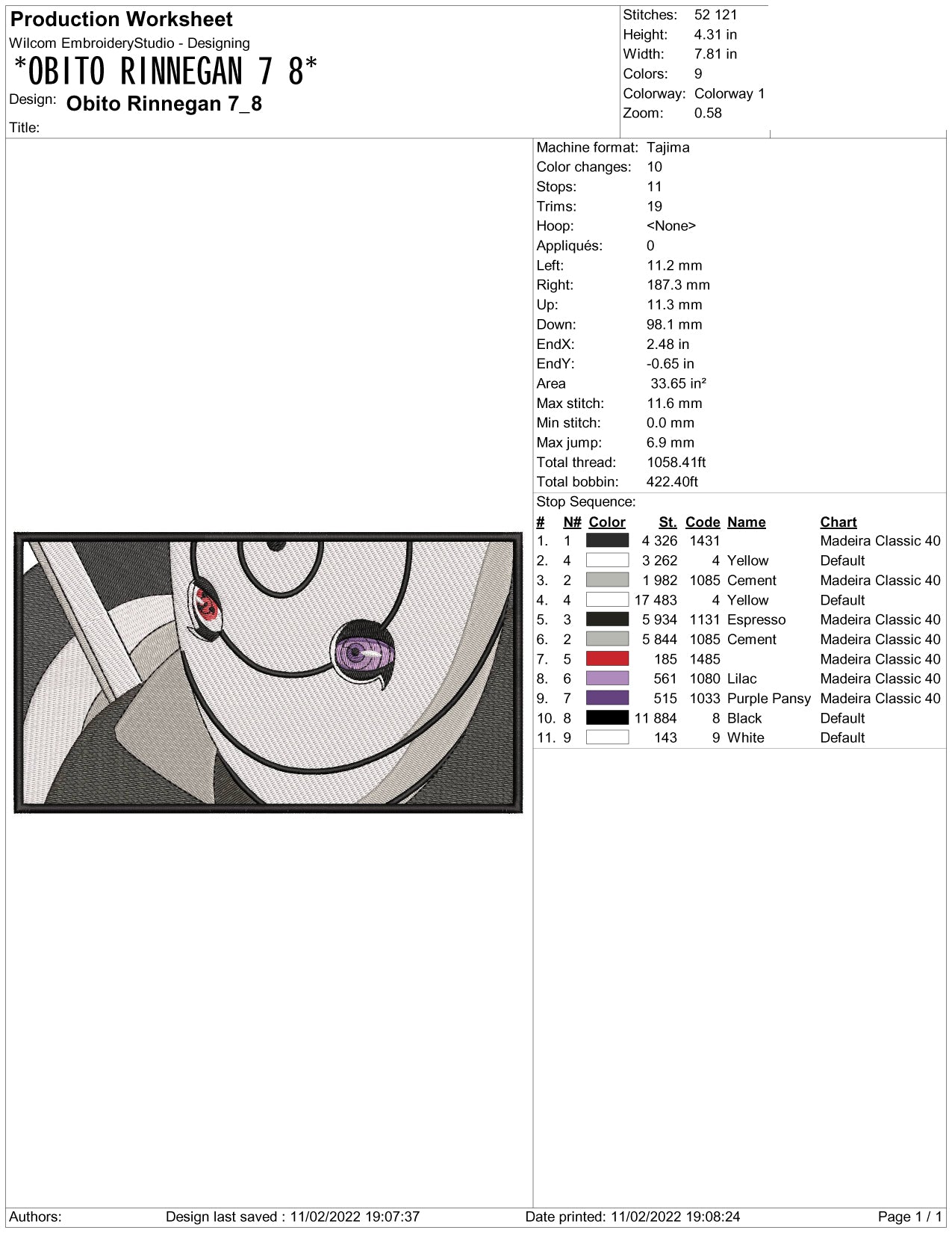 Obito Uchiha Embroidery Design Files - 3 Size's