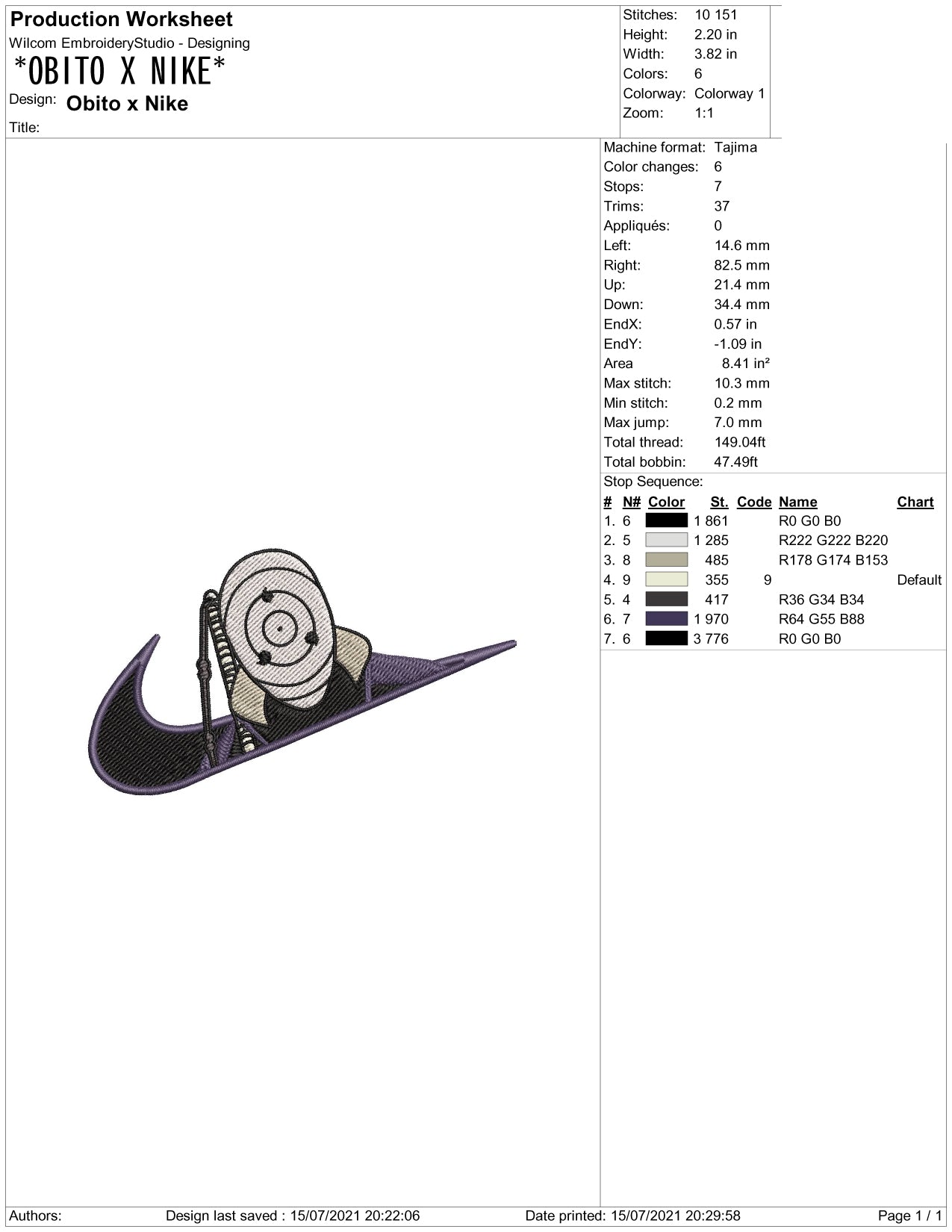 Uchiha Obito Swoosh v4 Embroidery Design Files - 4 Sizes