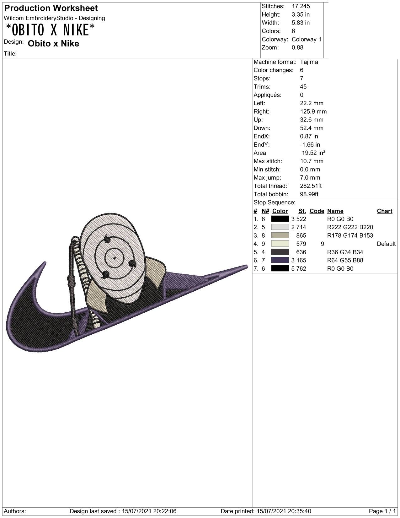 Uchiha Obito Swoosh v4 Embroidery Design Files - 4 Sizes