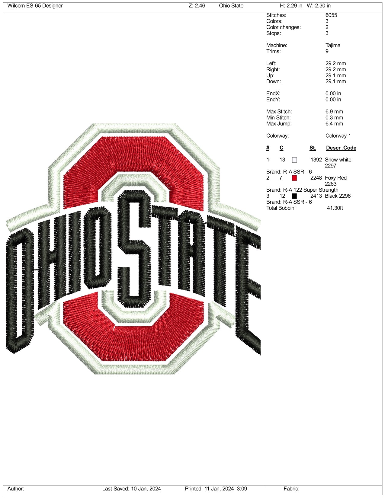 Archivos de diseño de bordado de Ohio State: 3 tamaños