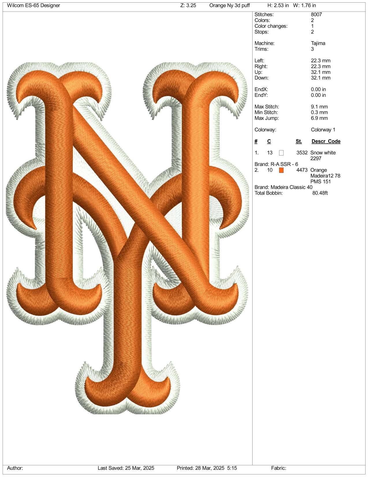 1951 New York 3D Embroidery Design Files - 3 Size's