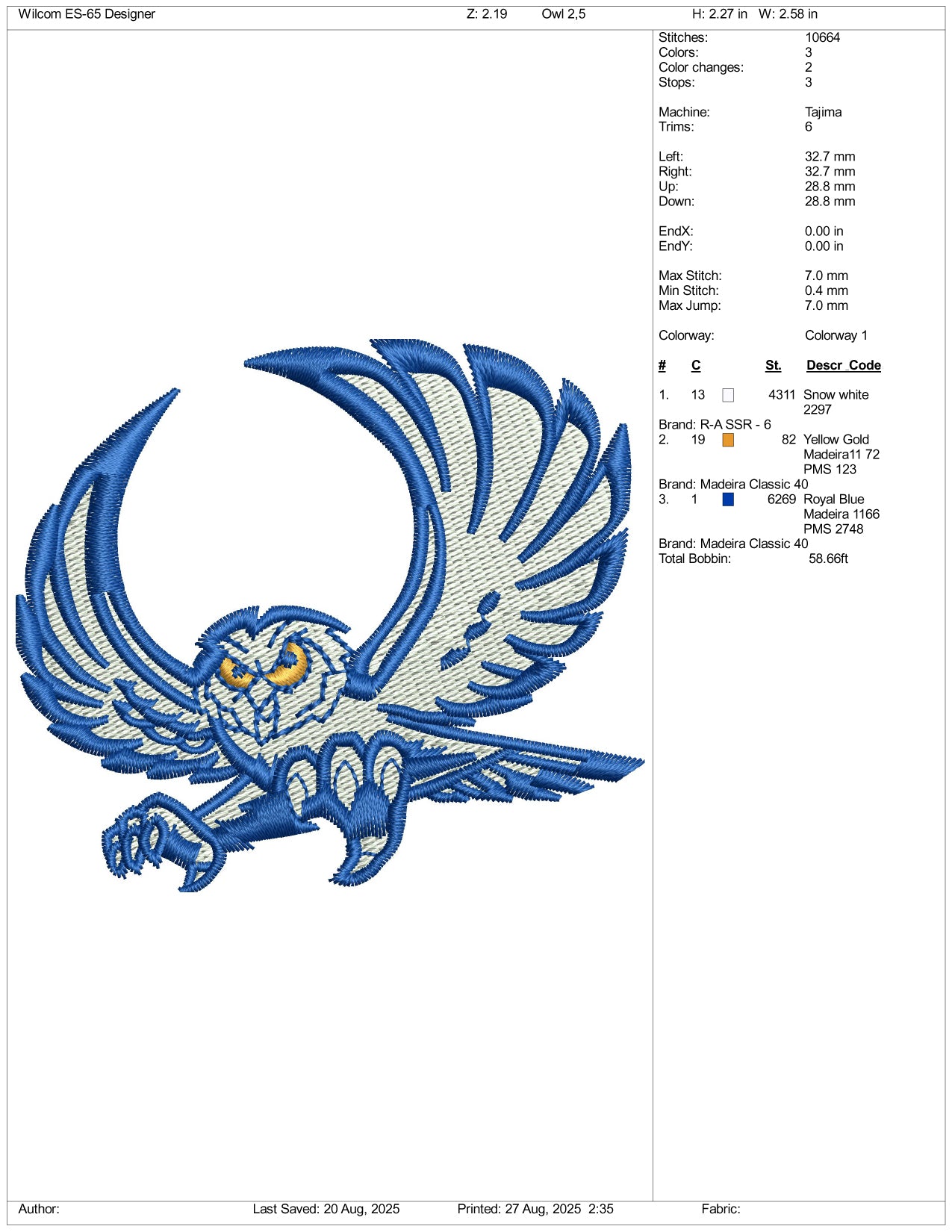 Owl v3 Embroidery Design Files - 3 Size's