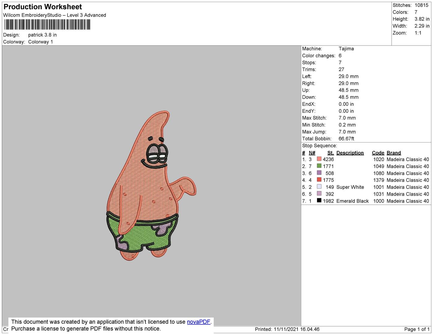 Patrick Star Embroidery Design Files - 4 Size's