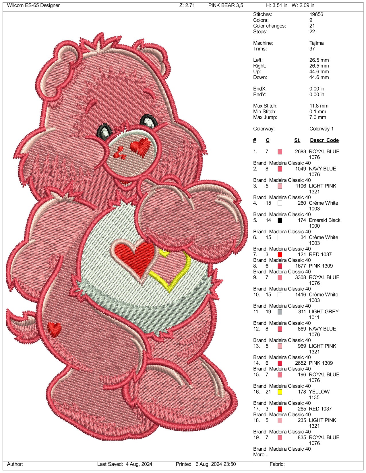 Love a Lot Bear Embroidery Files - 3 Size's