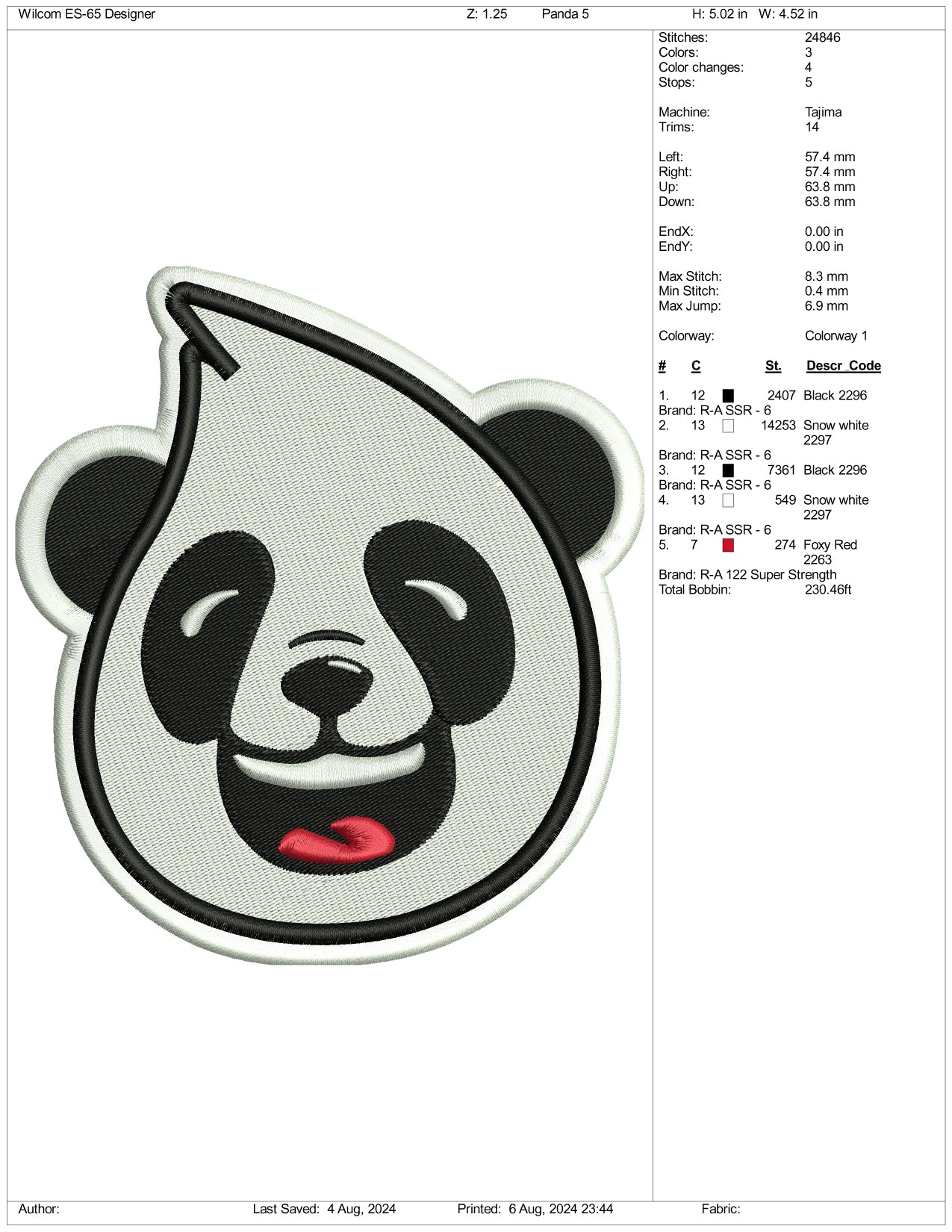 Panda Face Embroidery Files - 3 Size's