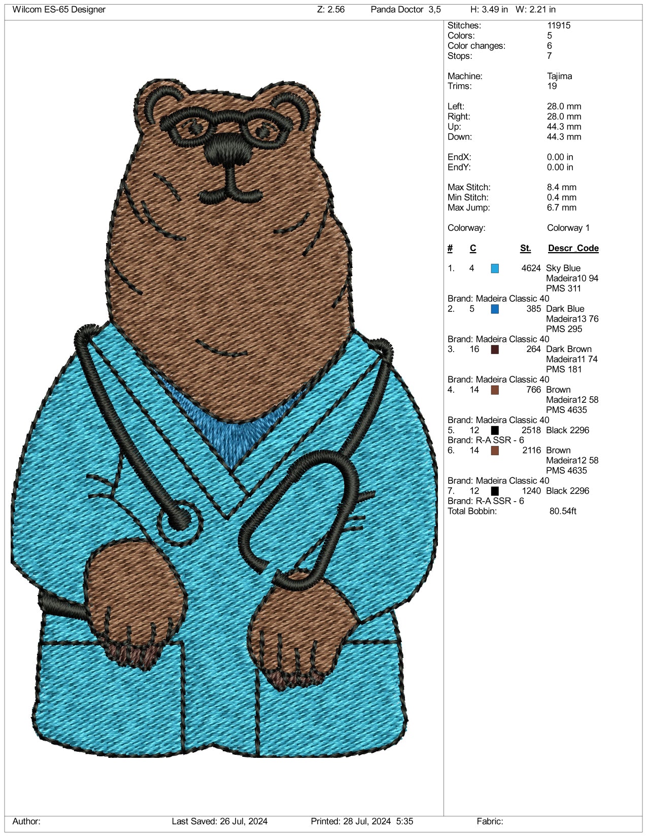 Dr Bear Embroidery Files - 3 Size's