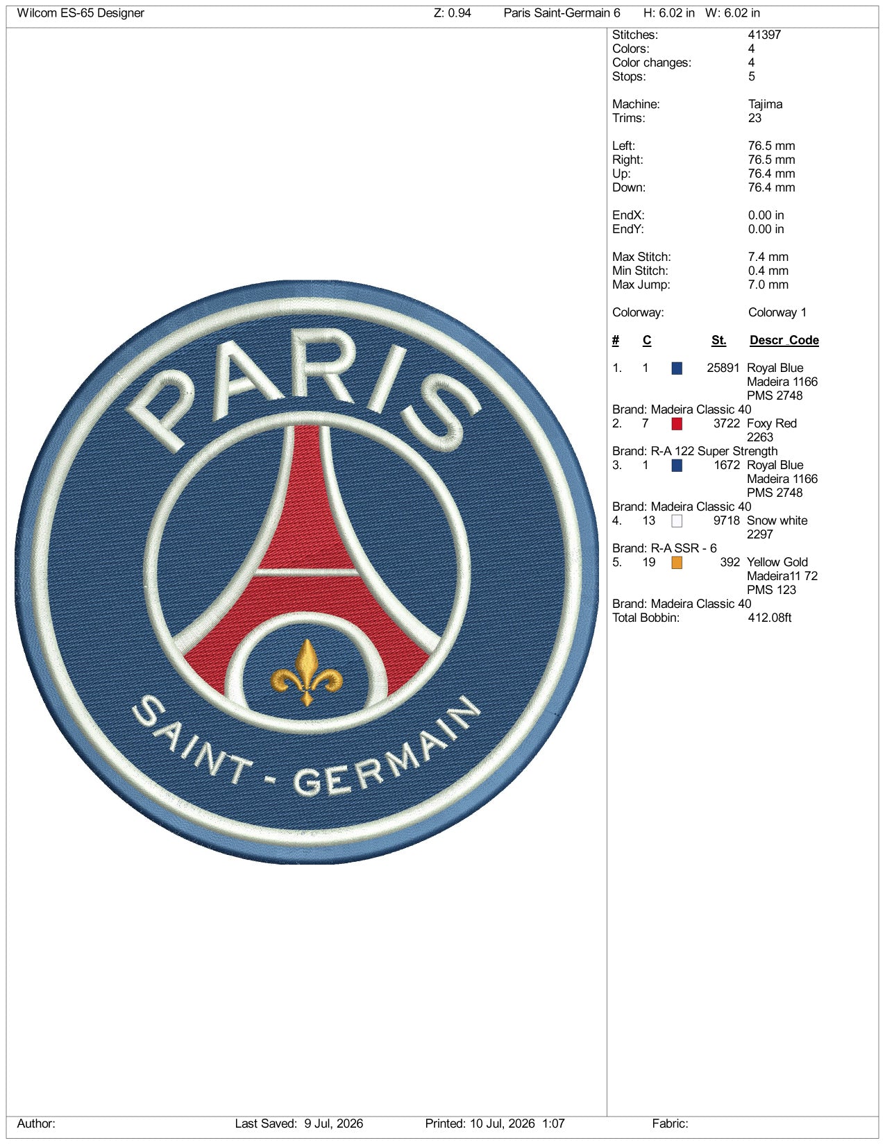 Paris Saint Germain Logo Embroidery Design Files - 3 Size's