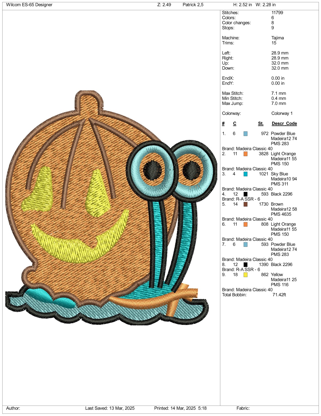 Pumpkin Snail Embroidery Files - 3 Size's