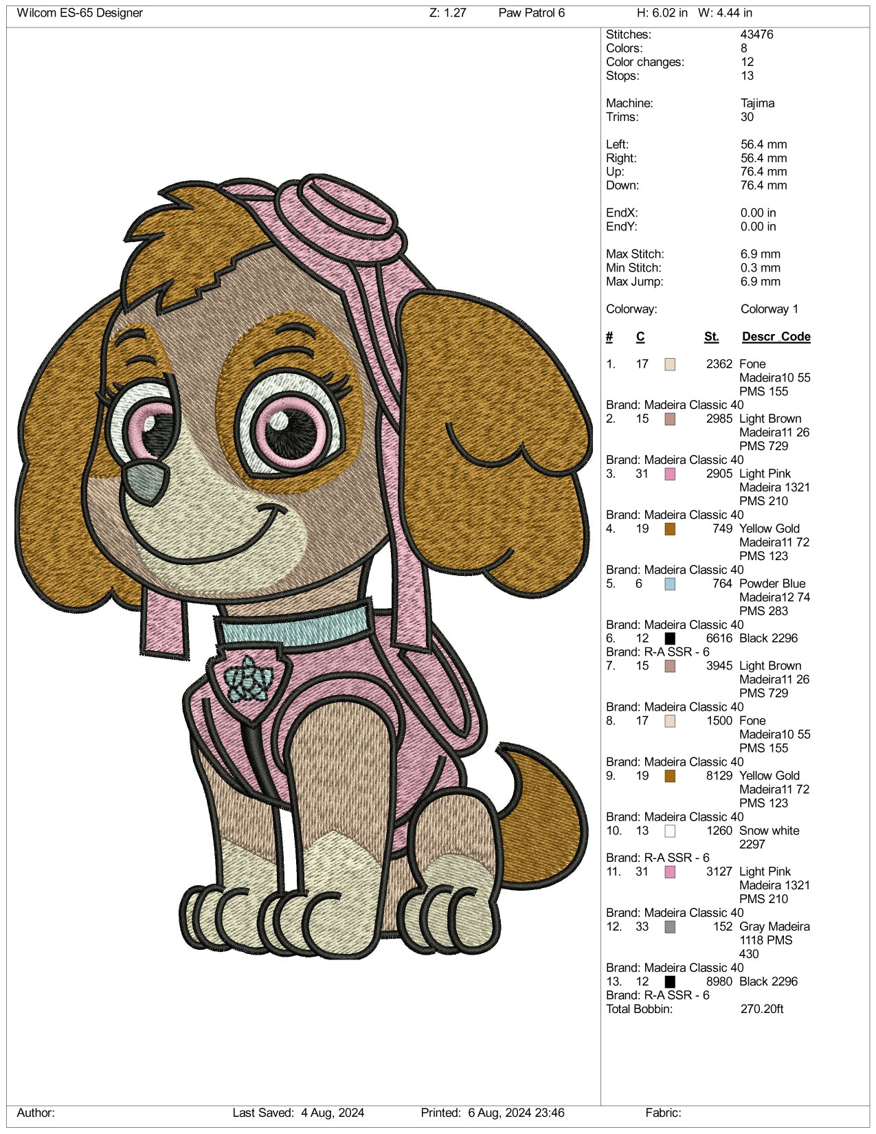 Paw Patrol Embroidery Files - 3 Size's