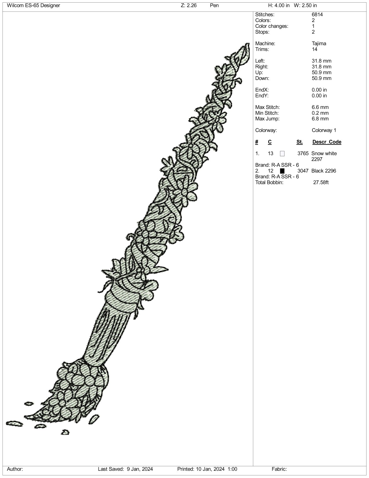 Flower Pen Embroidery Design Files - 3 Size's