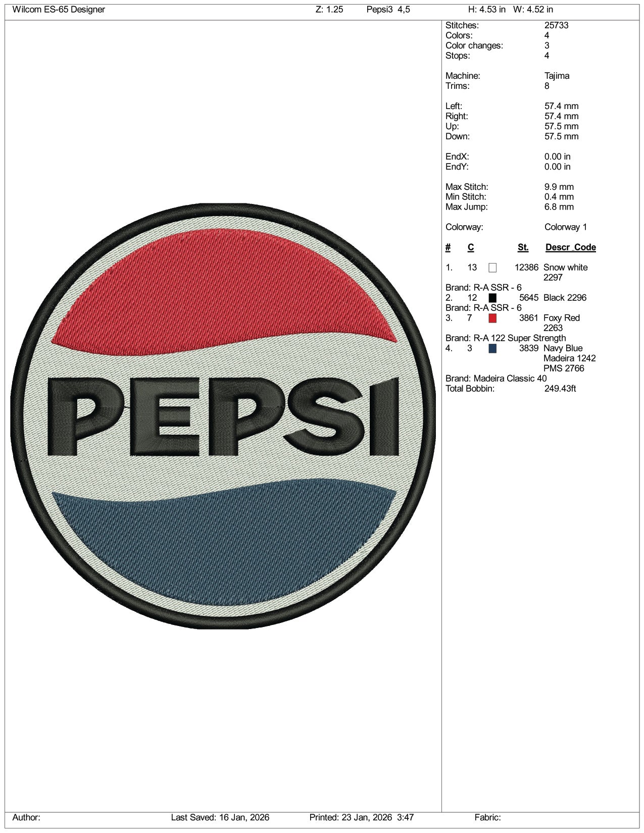 Pepsi Logo v4 Embroidery Design Files - 3 Size's