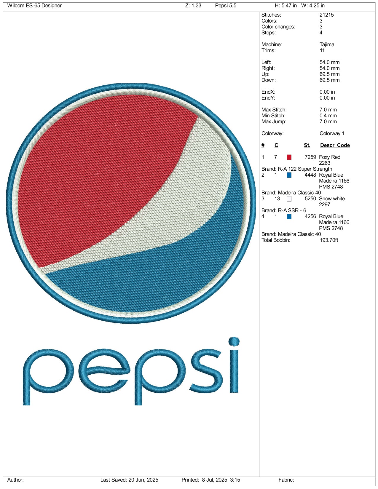 Pepsi Logo Embroidery Design Files - 3 Size's