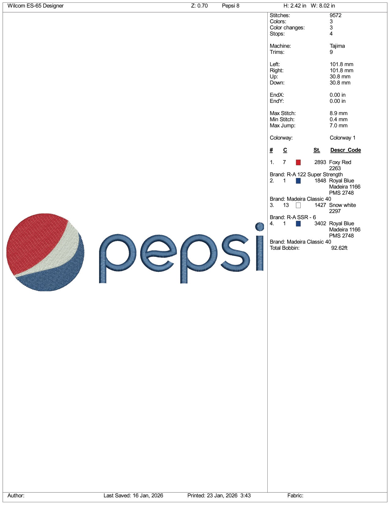 Pepsi Logo v2 Embroidery Design Files - 4 Size's