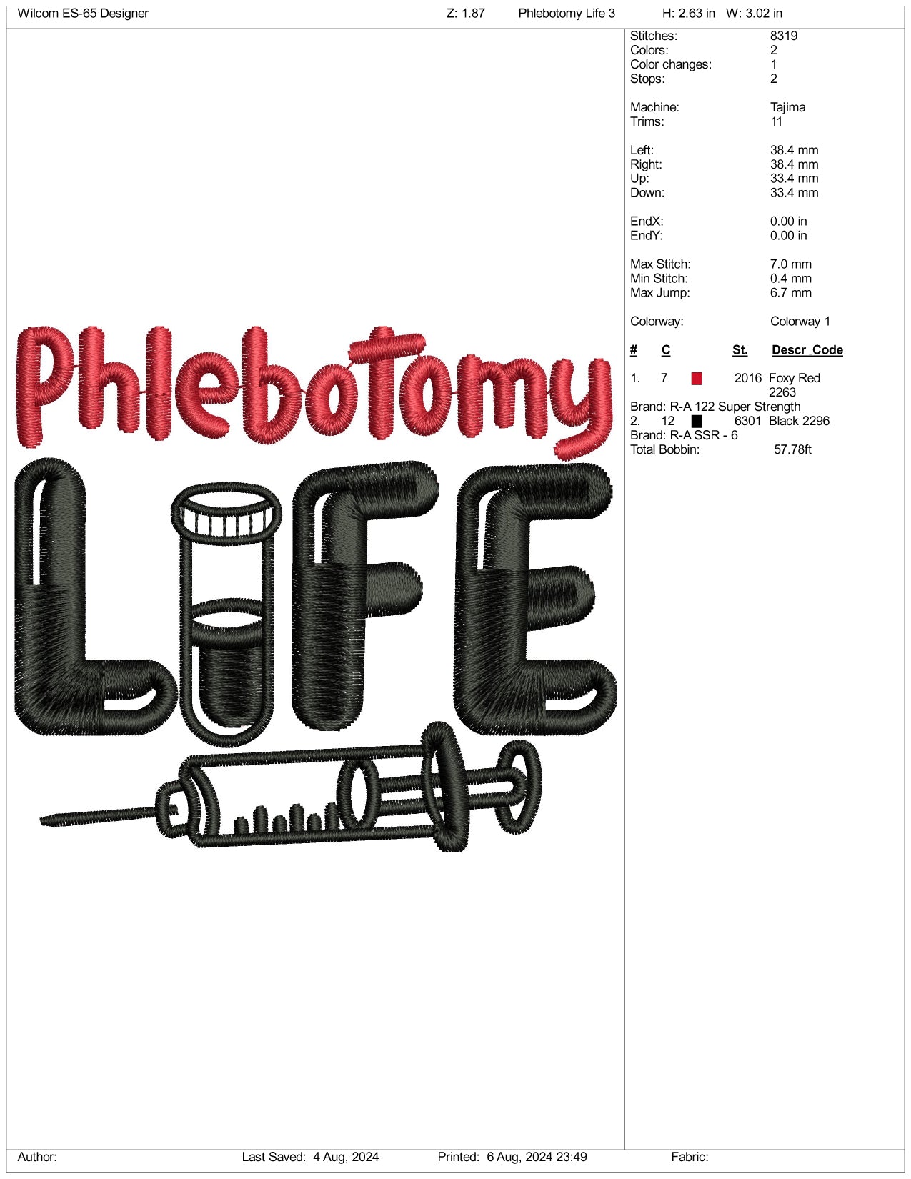 Archivos de bordado de Flebotomía - 3 tamaños