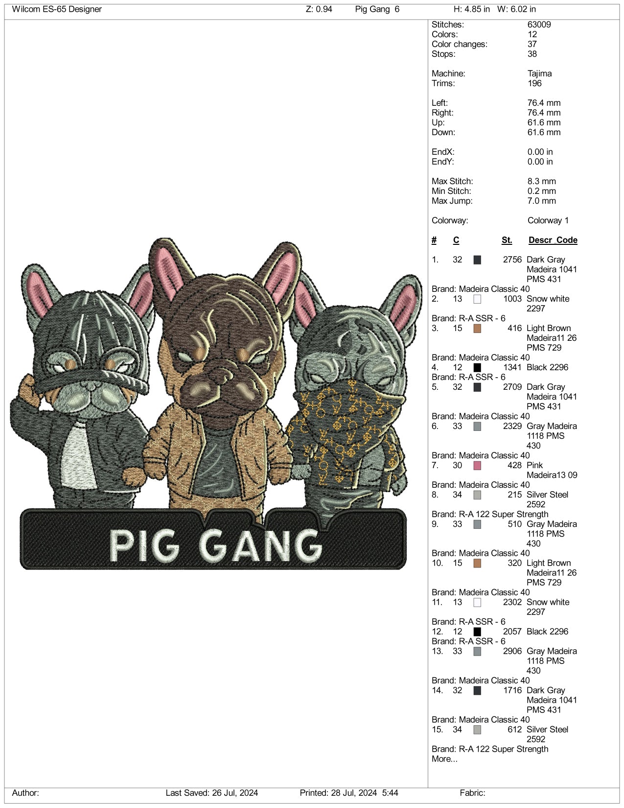 Pig Gang Embroidery Files - 3 Size's