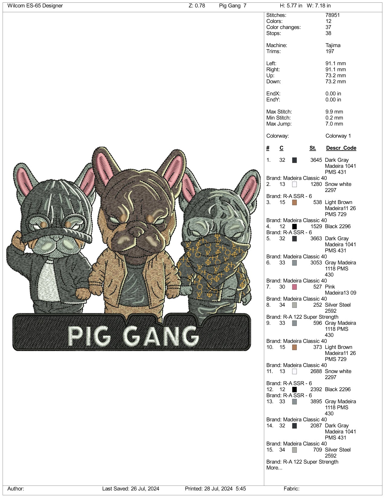 Pig Gang Embroidery Files - 3 Size's