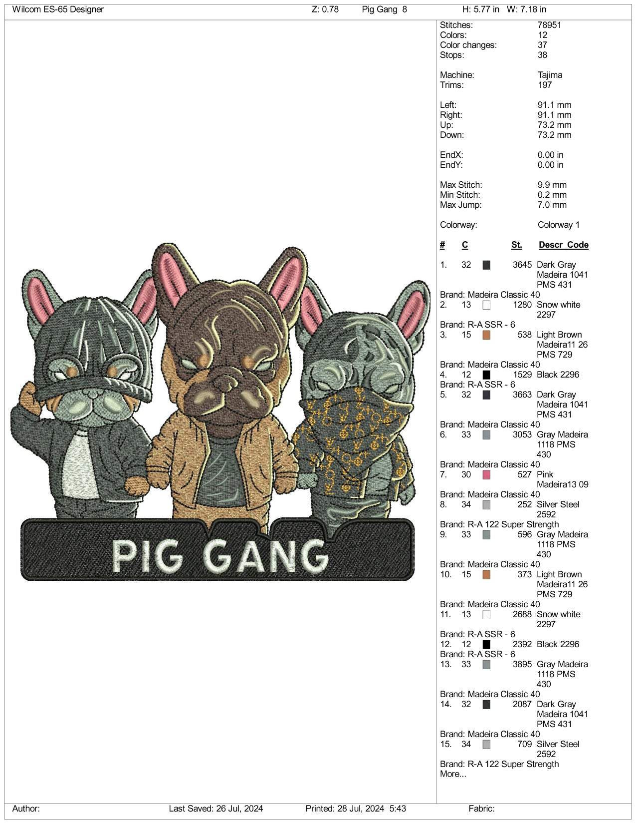 Archivos de bordado de Pig Gang - 3 tamaños