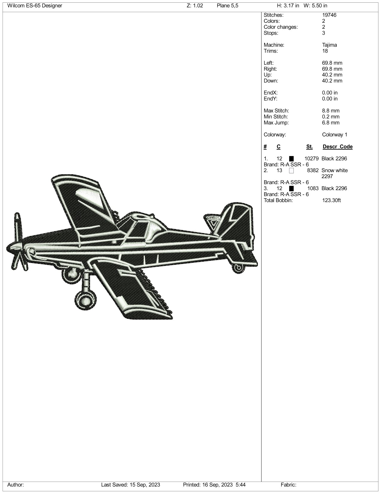 Aeroplan v2 Embroidery Design