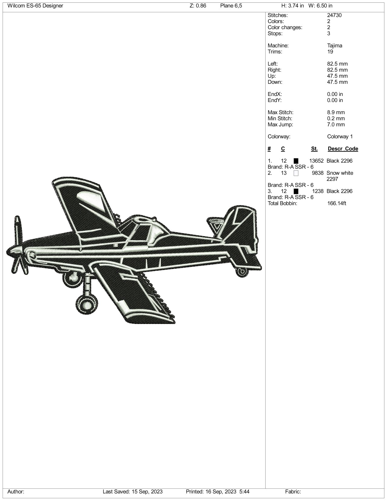 Aeroplan v2 Embroidery Design