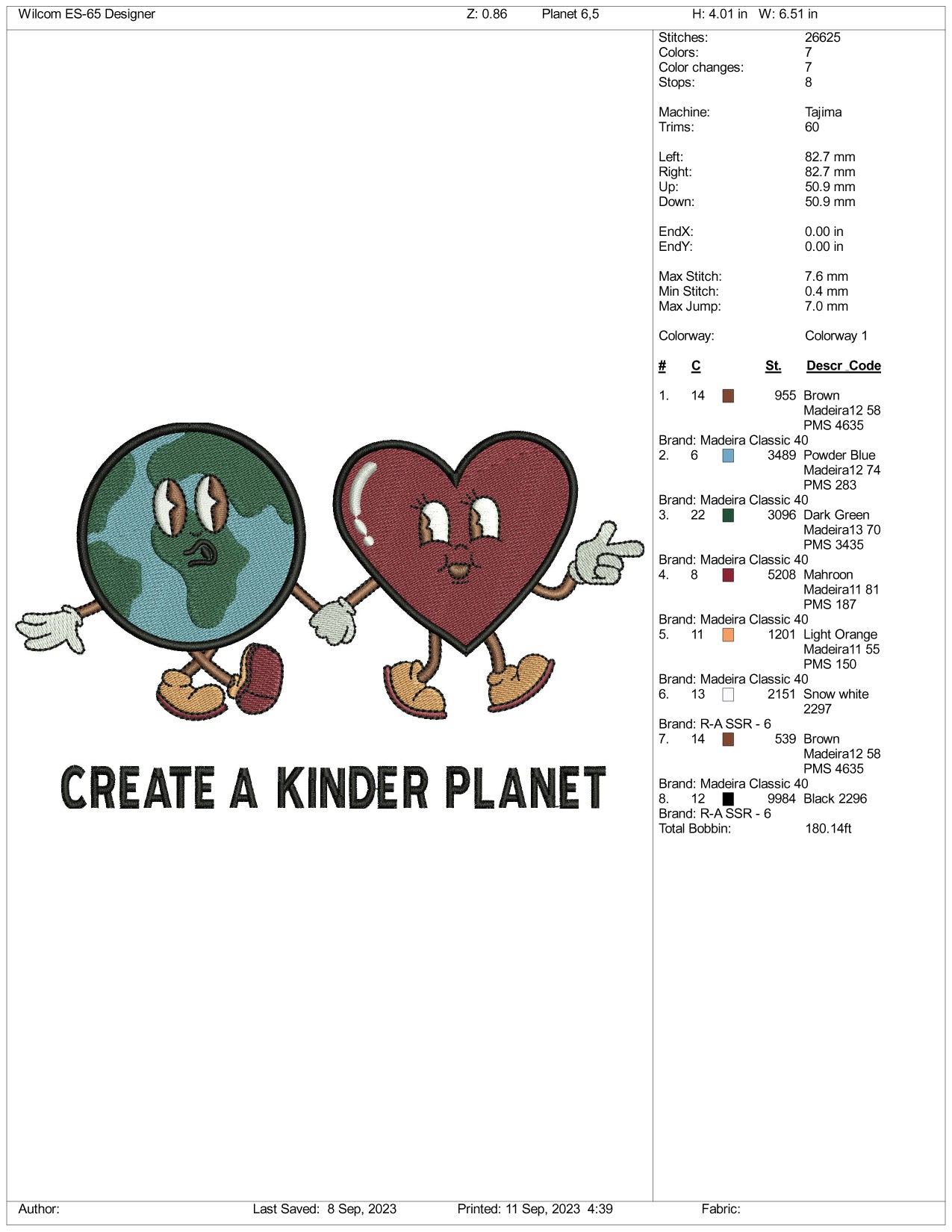 Archivos de diseño de bordado "Crea un planeta más amable" - 3 tamaños