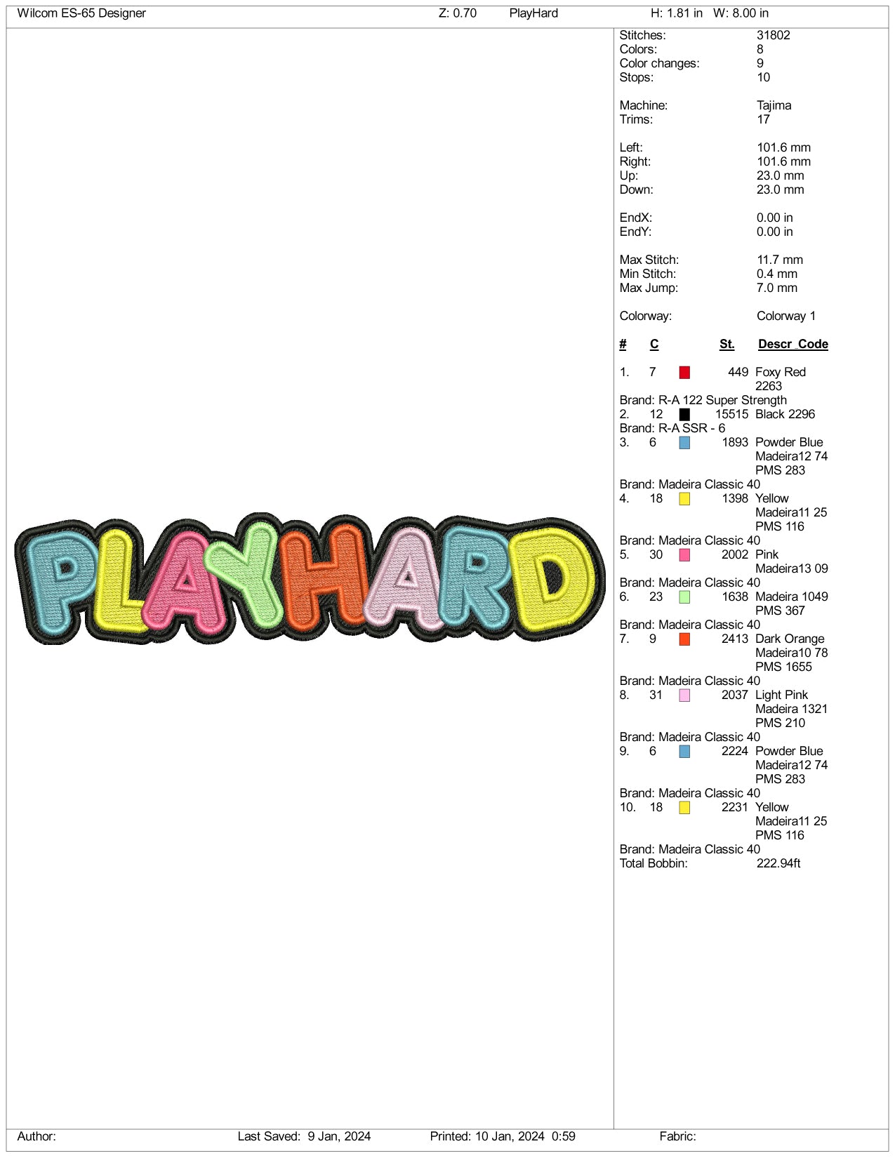 Archivos de diseño de bordado Play Hard - 3 tamaños