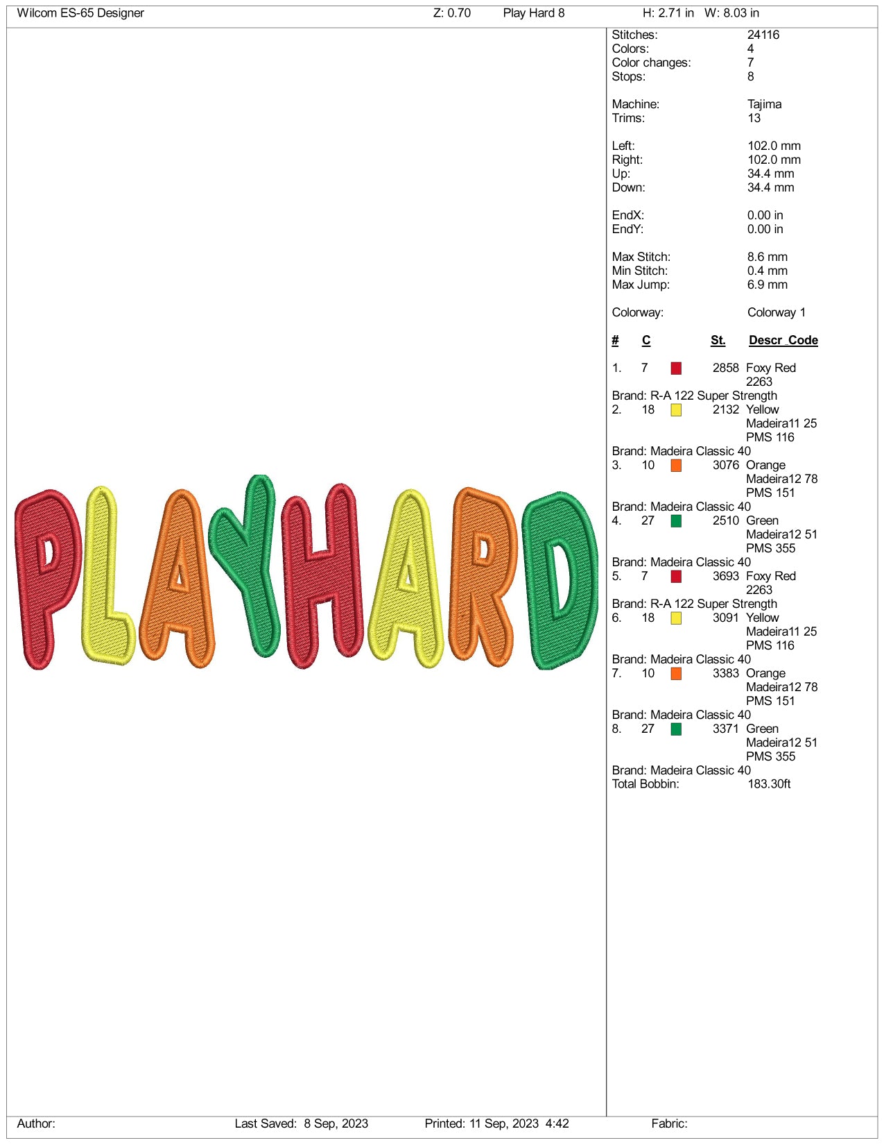 Archivos de diseño de bordado Play Hard - 3 tamaños