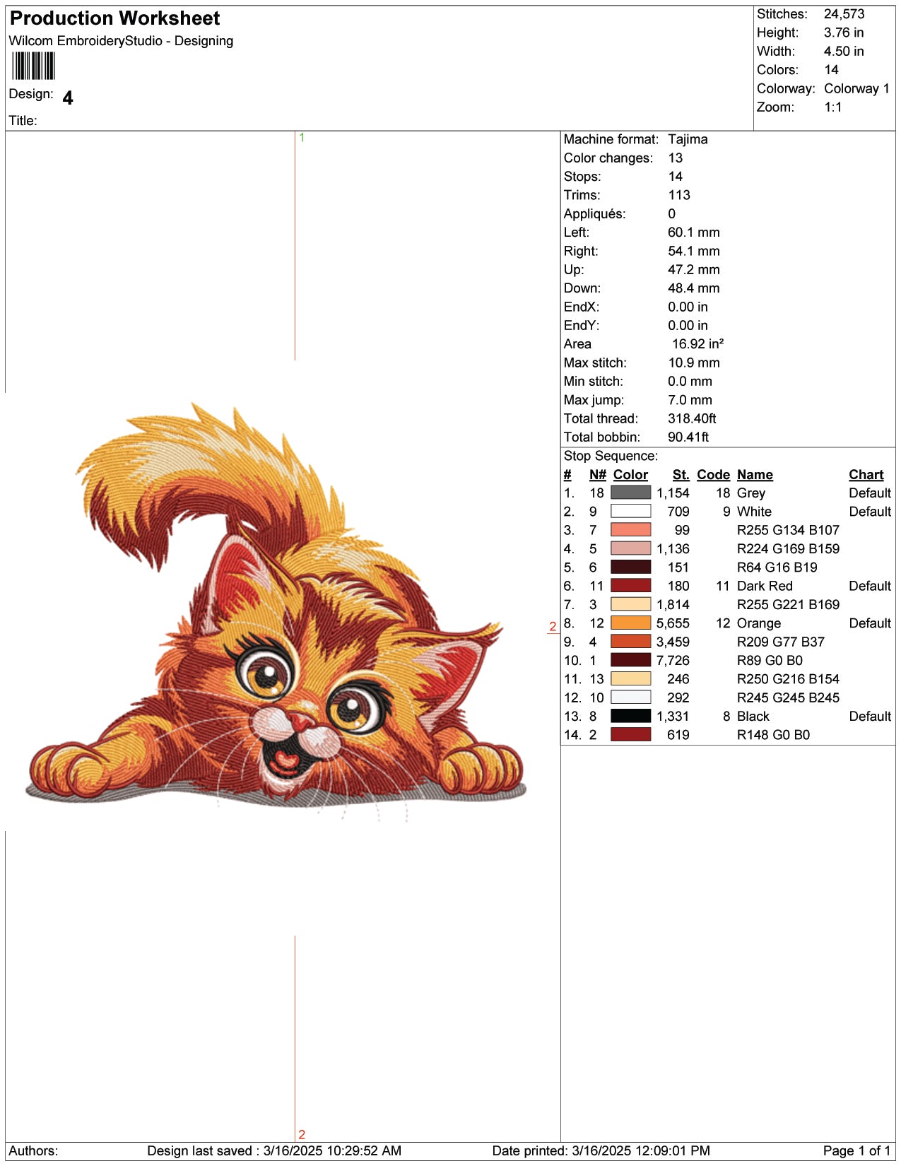 Ginger Cat Embroidery Design Files - 9 Size's