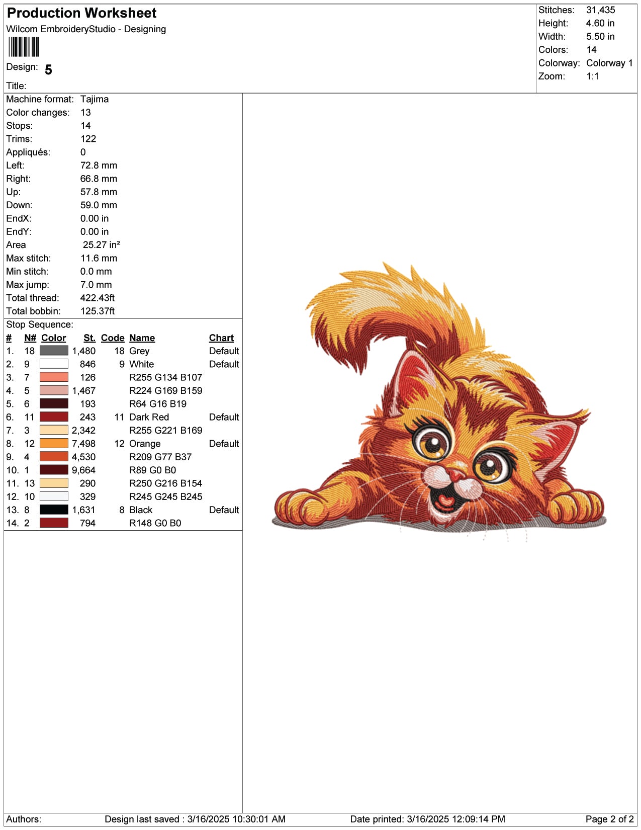 Ginger Cat Embroidery Design Files - 9 Size's