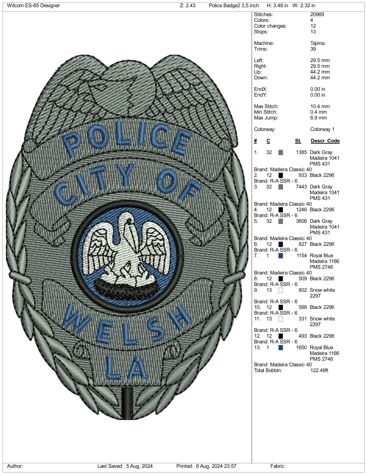 Police Badge v2 Embroidery Files - 3 Size's