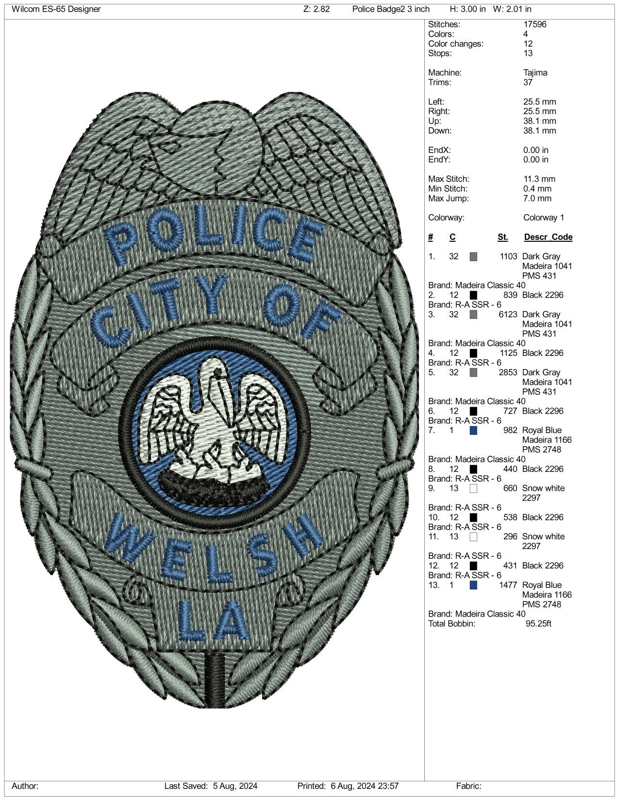 Police Badge v2 Embroidery Files - 3 Size's
