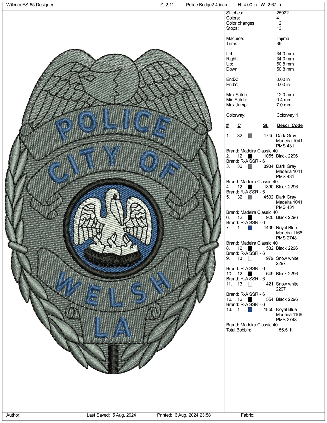 Police Badge v2 Embroidery Files - 3 Size's