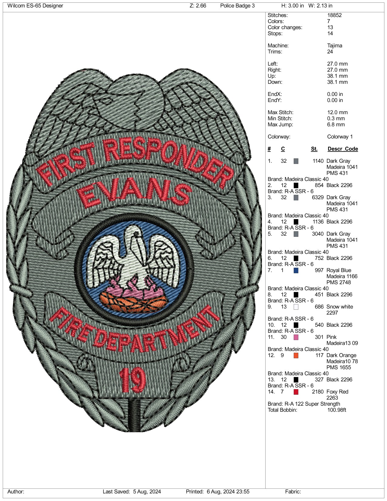 Police Badge Embroidery Files - 3 Size's
