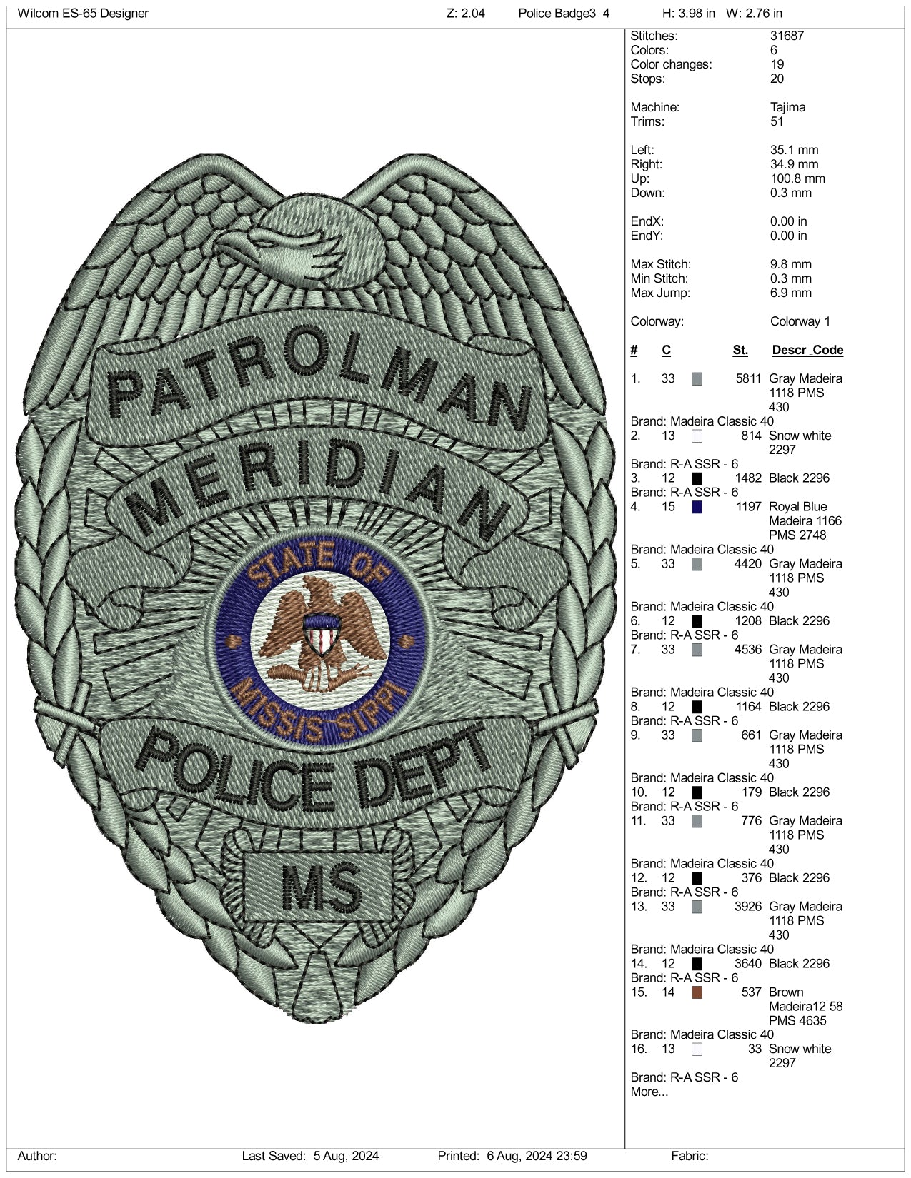 Police Badge v3 Embroidery Files - 3 Size's