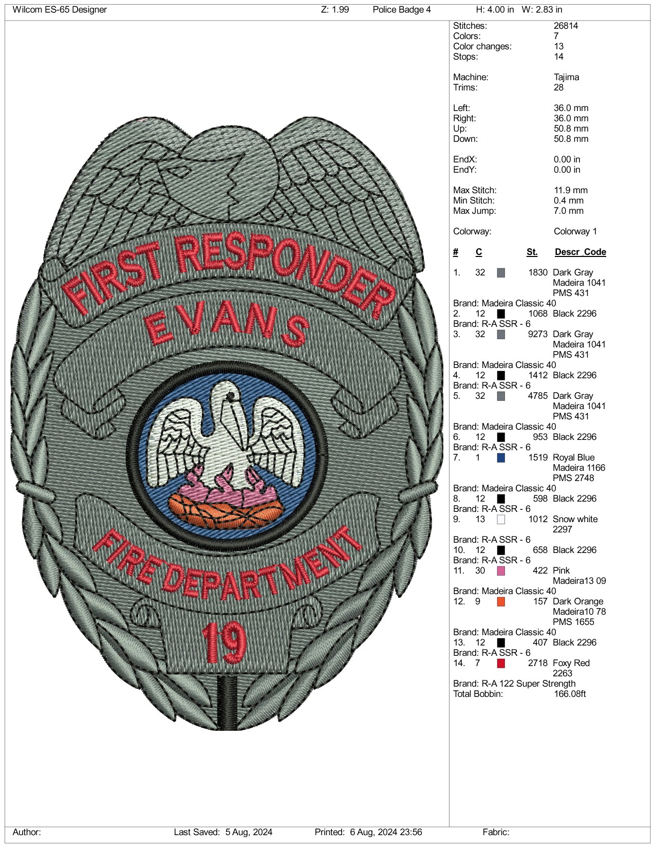 Police Badge Embroidery Files - 3 Size's