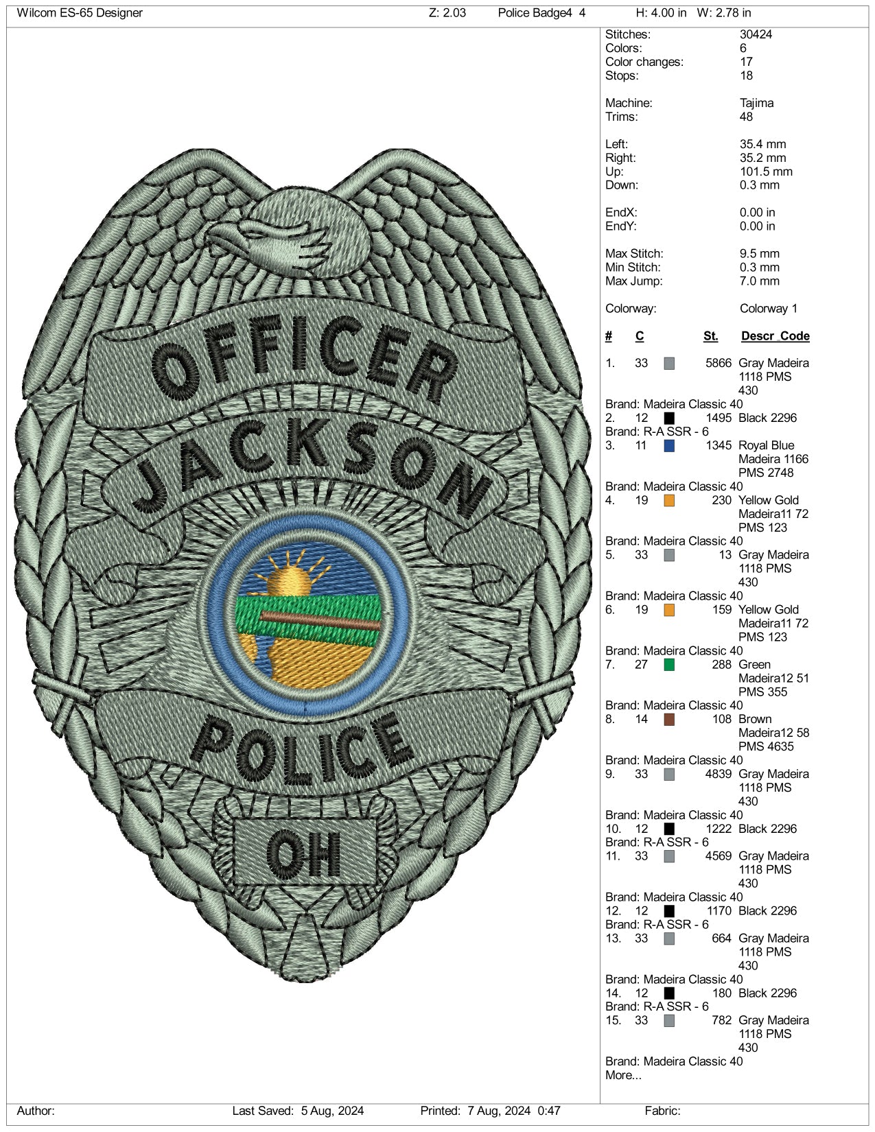 Police Badge v4 Embroidery Files - 3 Size's