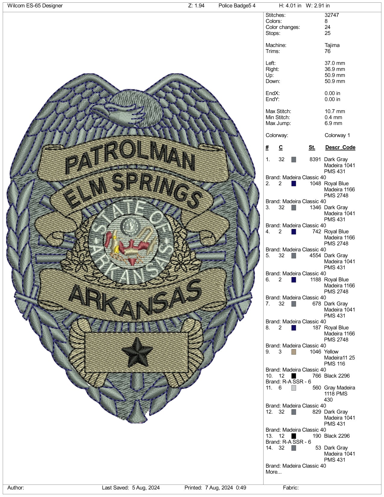 Police Badge v5 Embroidery Files - 3 Size's