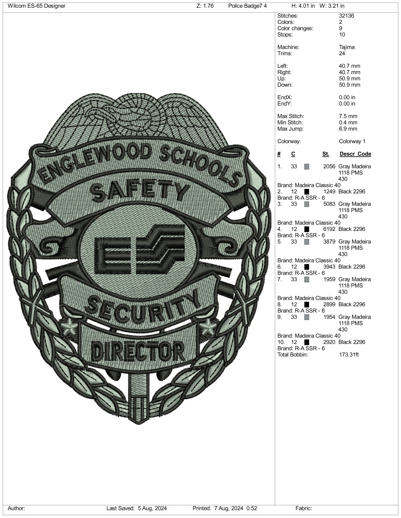 Police Badge v7 Embroidery Files - 3 Size's