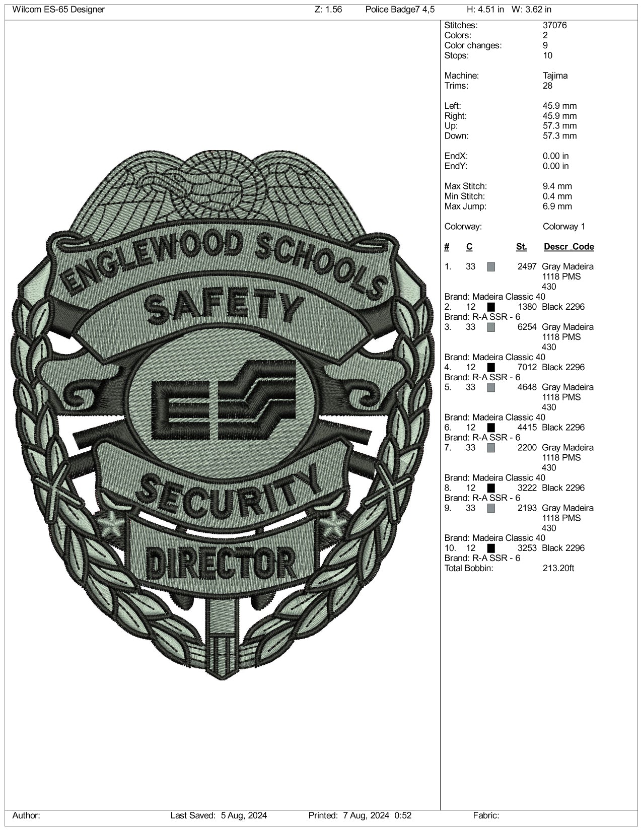 Police Badge v7 Embroidery Files - 3 Size's