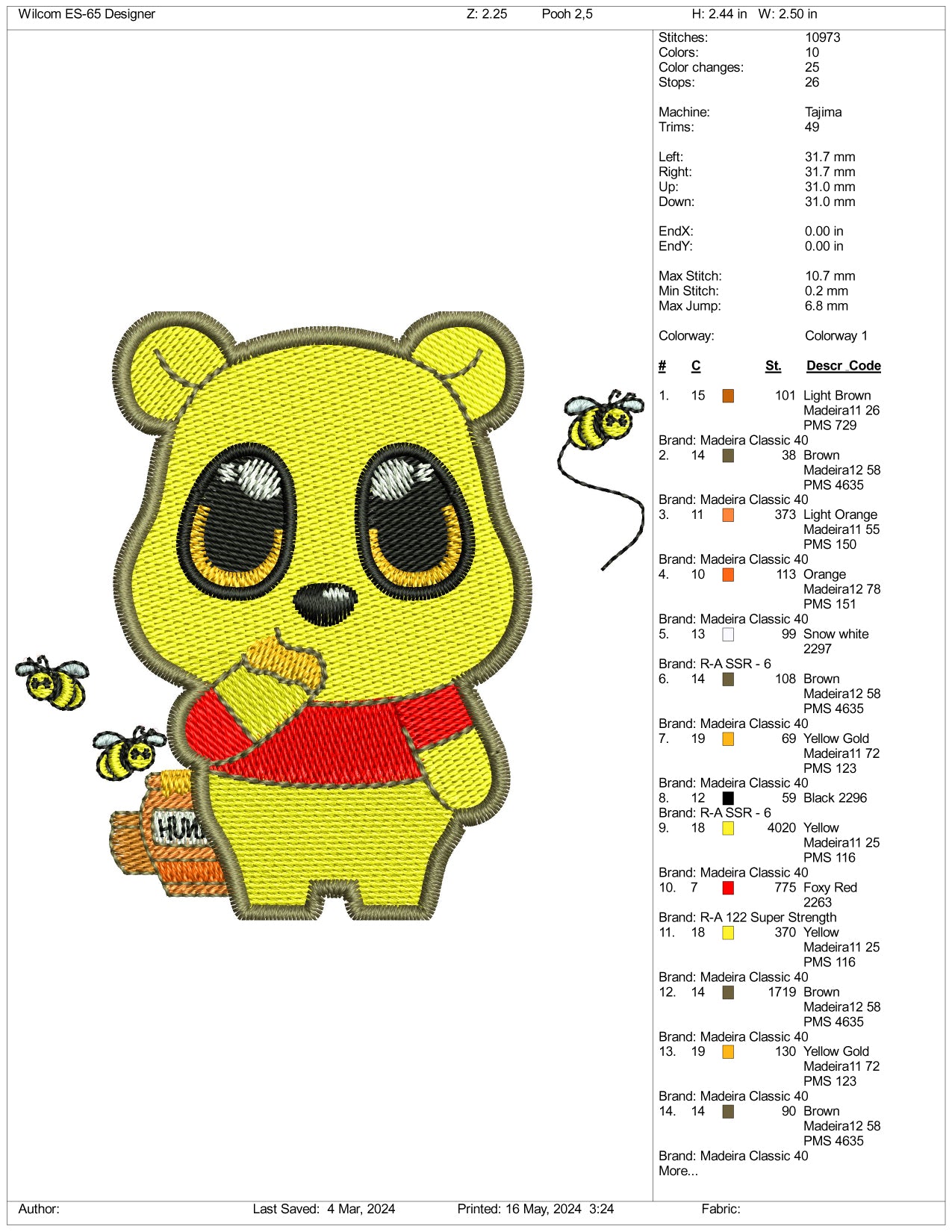 Archivos de diseño de bordado de Chibi Pooh - 3 tamaños