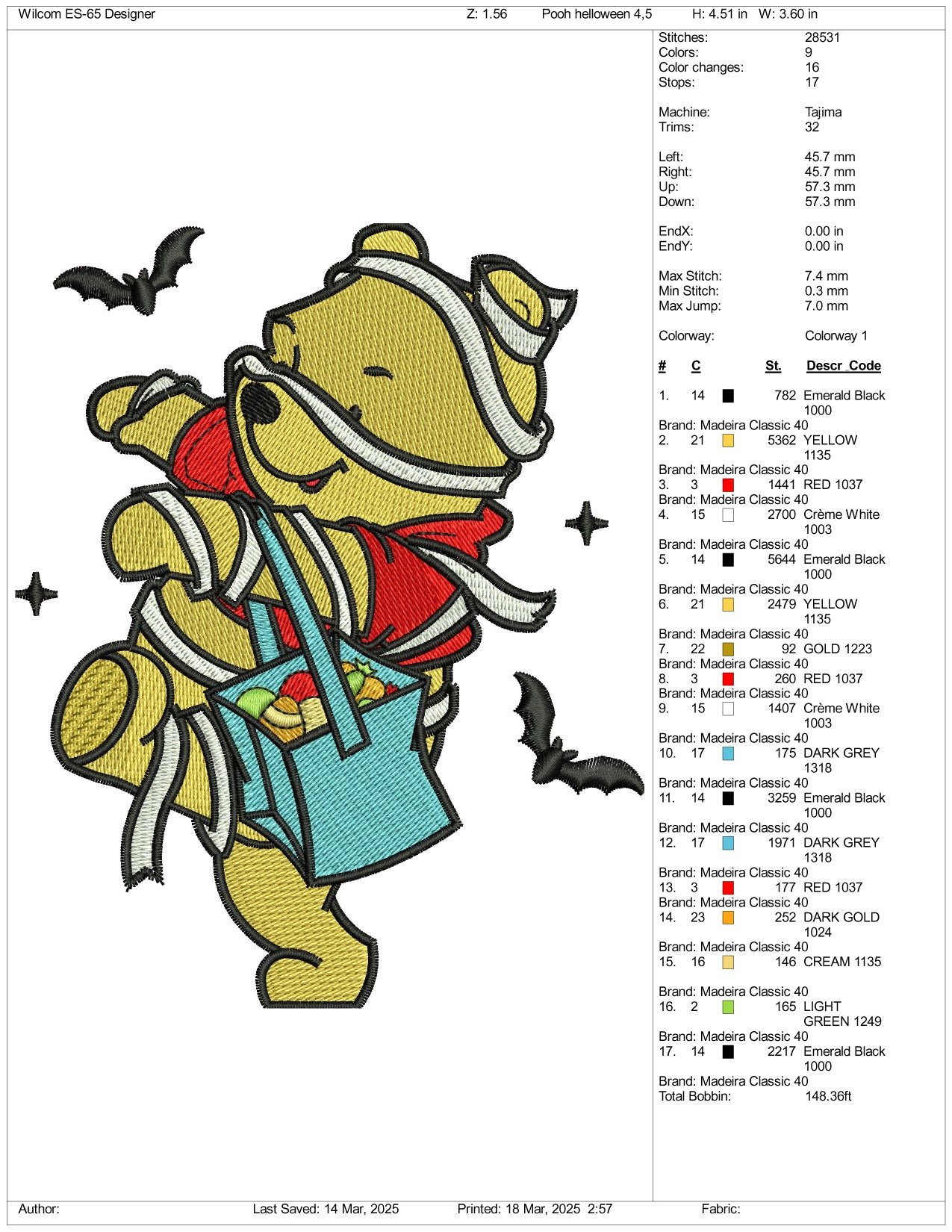 Spooky Pooh Embroidery Files - 3 Size's