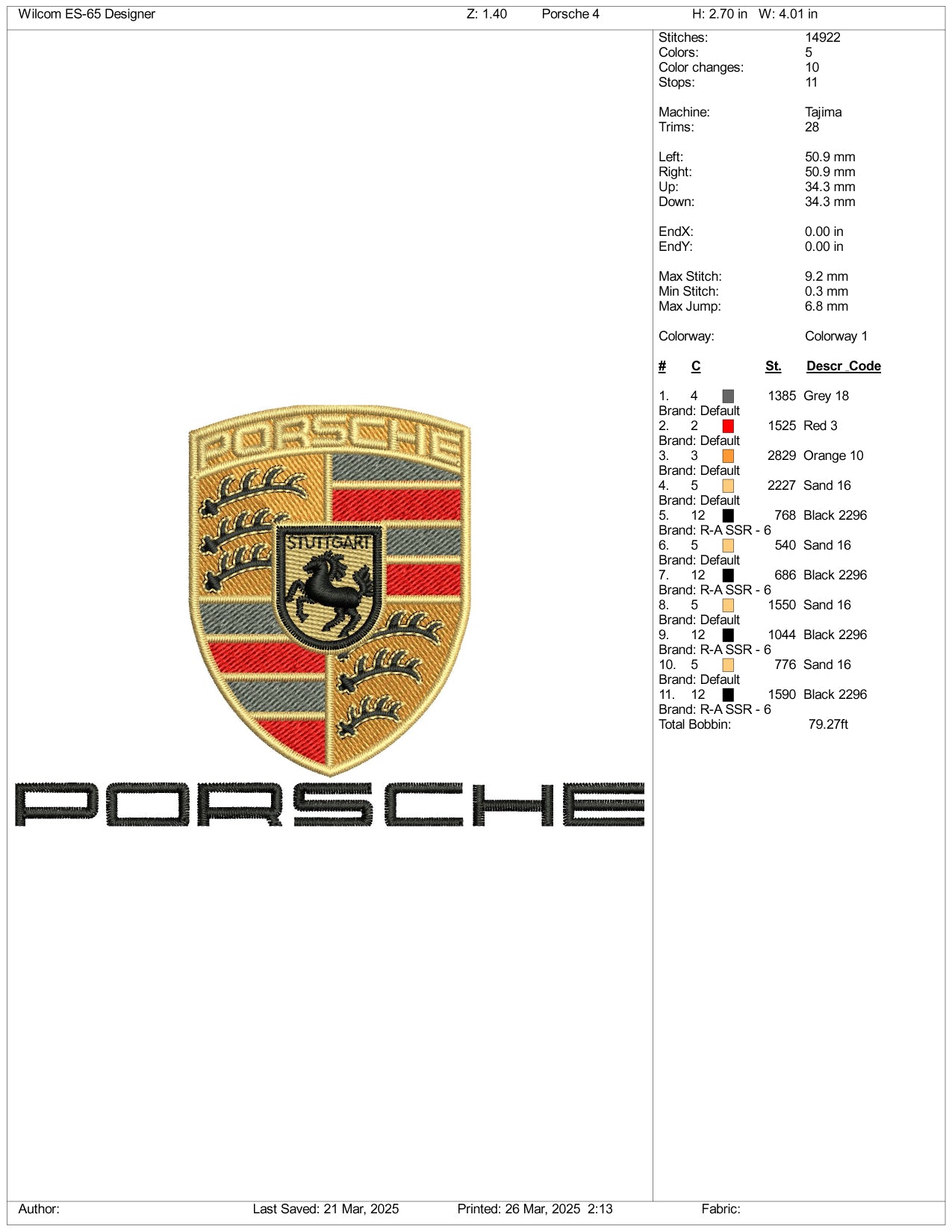 Porsche Logo Embroidery Design Files - 3 Size's