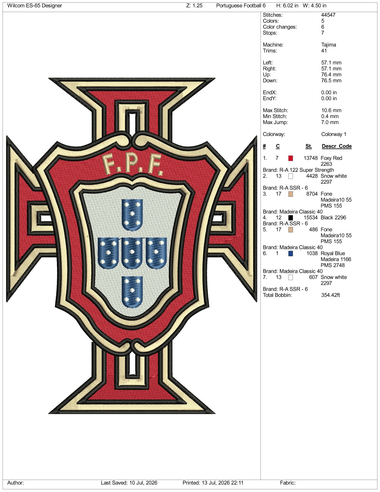 Portuguese Football Logo Embroidery Design Files - 3 Size's