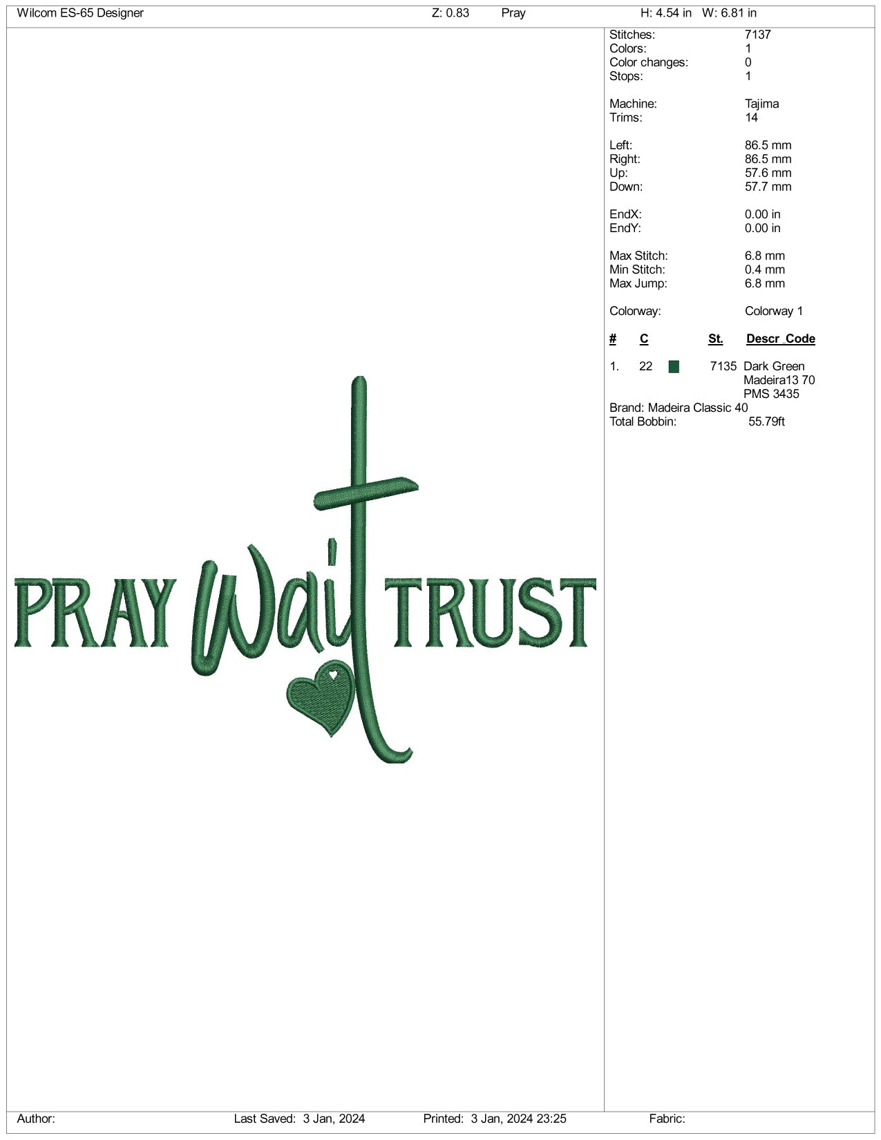 Pray With Trust Embroidery Design Files - 3 Size's