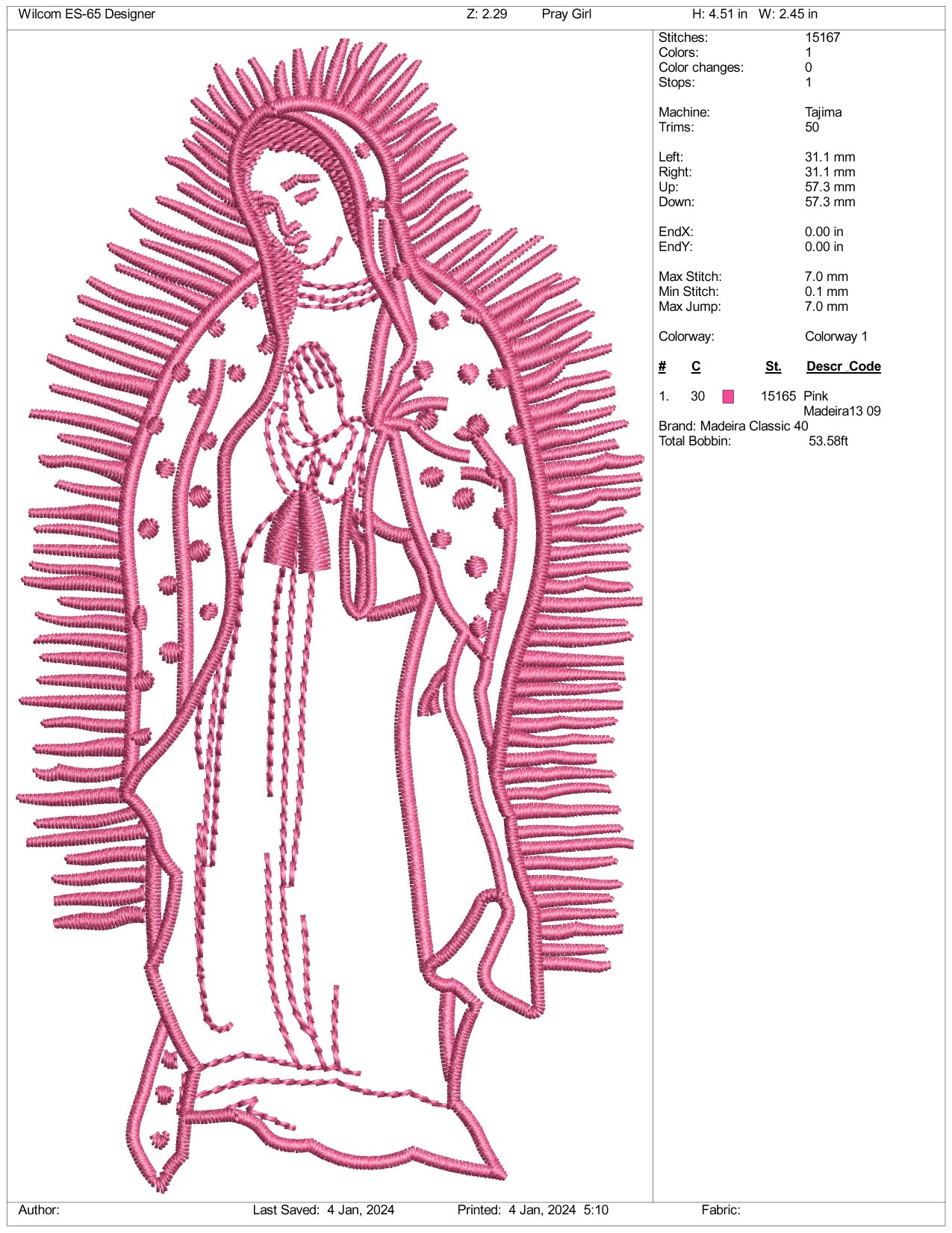 Archivos de diseño de bordado de la Virgen de Guadalupe - 3 tamaños