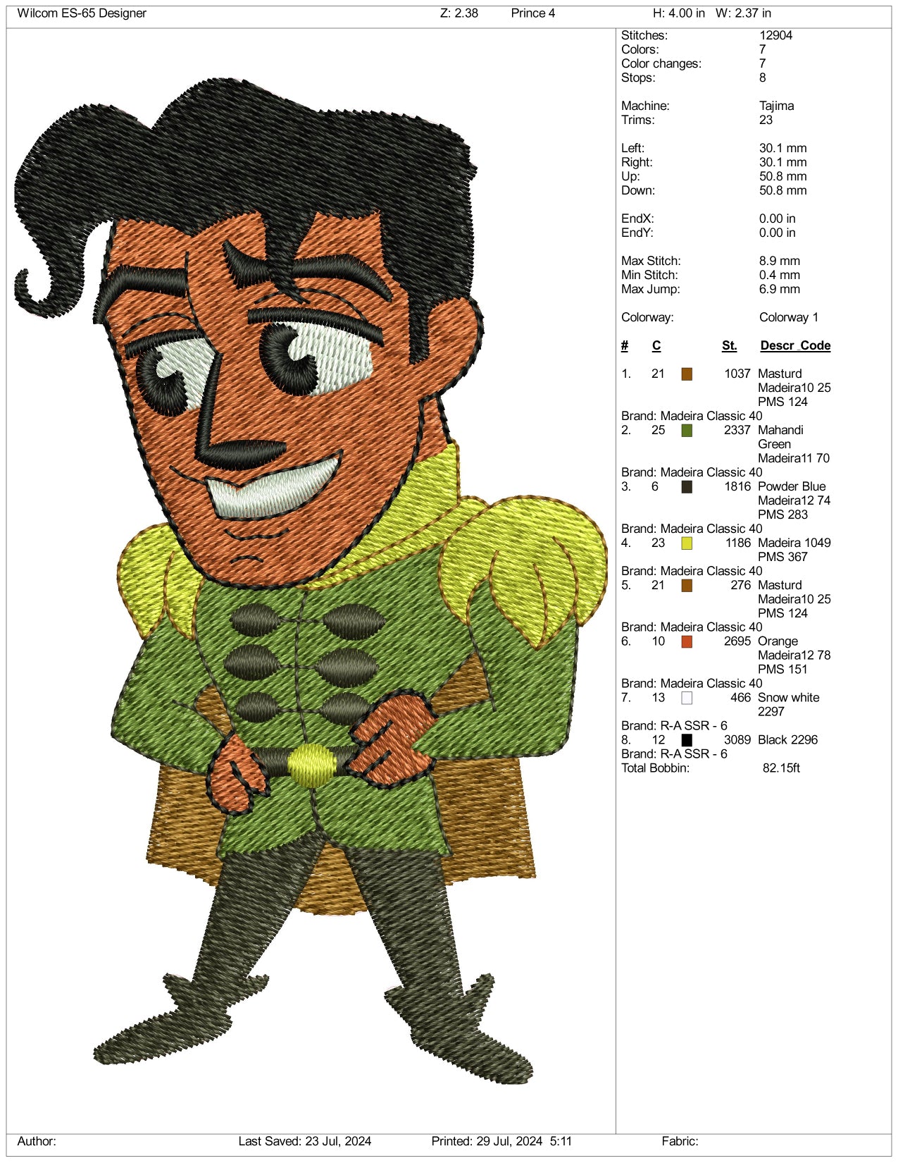 Chibi Prince Naveen Embroidery Design Files - 3 Size's