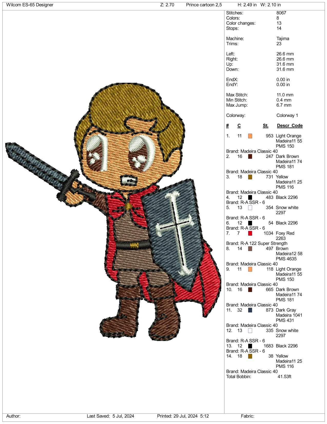 Archivos de diseño de bordado del Príncipe Felipe Chibi - 3 tamaños