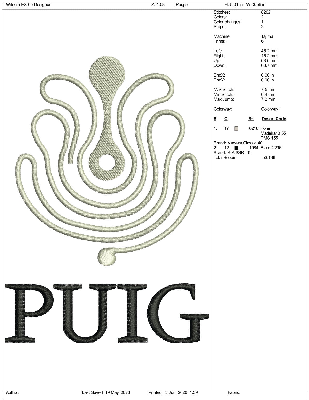 PUIG Logo Embroidery Design Files - 3 Size's