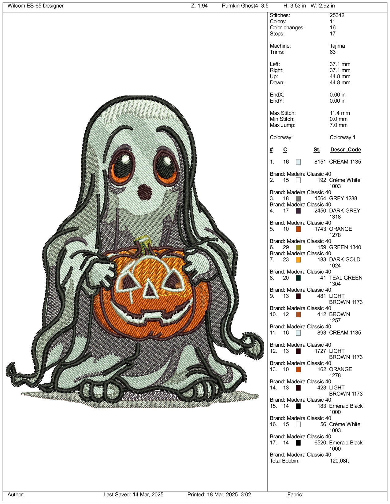 Pumpkin Ghost v4 Embroidery Files - 3 Size's