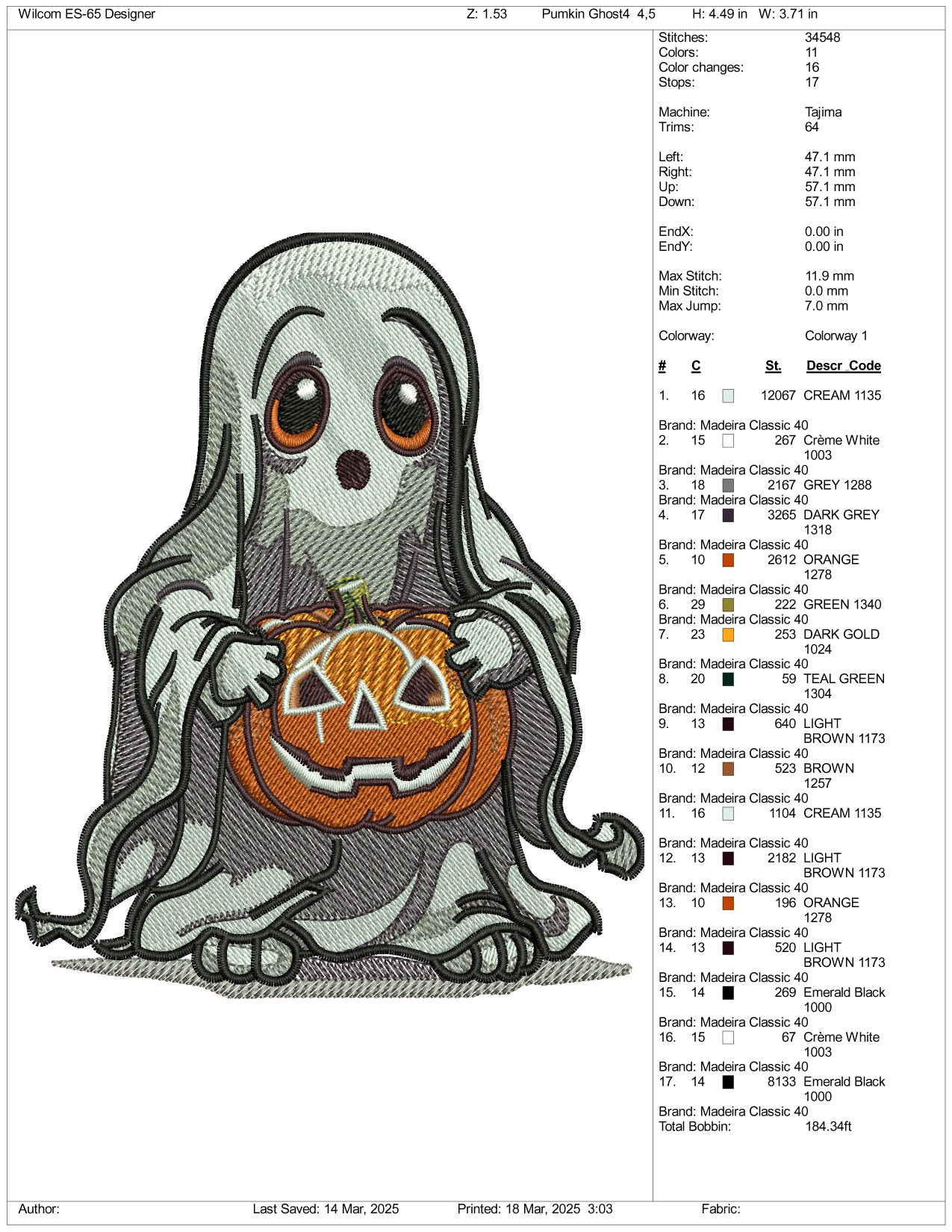 Pumpkin Ghost v4 Embroidery Files - 3 Size's