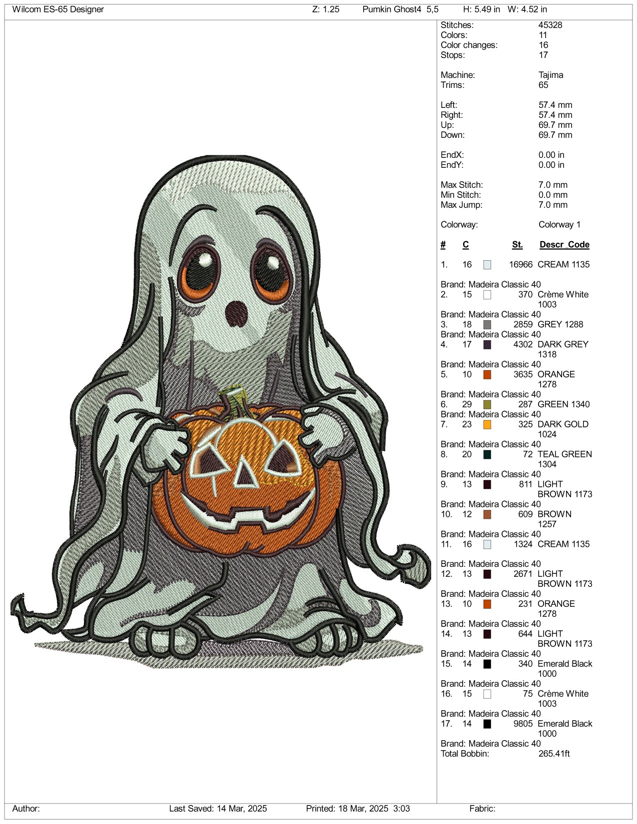 Pumpkin Ghost v4 Embroidery Files - 3 Size's